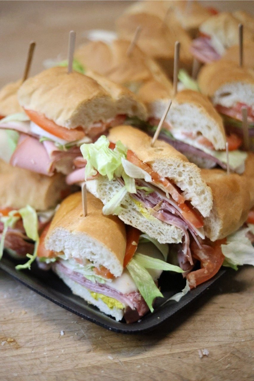 A platter of baguette sandwiches